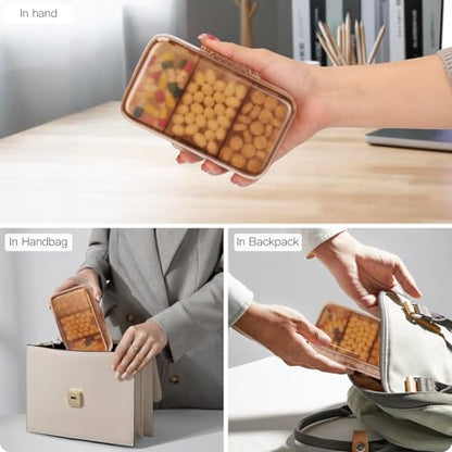 FYY Weekly Pill Organizer with Labels,8 Compartments Travel Daily Pill Case Airtight Moistureproof Large Pill Box to Hold Vitamins, Fish Oil, Supplements,Cotton Swab and Bandages-Brown - color: Brown