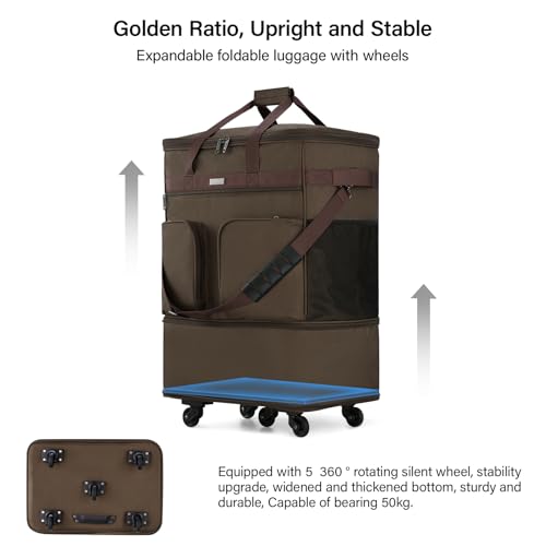 Hanke Expandable Collapsible Luggage with Wheels Suitcase, Rolling Travel Bag, Duffel Garment Tote Bag for Men Women, Lightweight Suitcase, Large Capacity Luggage with Spinner Wheel (Coffee) - color: Coffee Upgrade Version 2