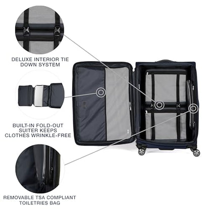 Travelpro Platinum Elite Softside Expandable Checked Luggage, 8 Wheel Spinner Large Suitcase, TSA Lock, Men and Women, Dark Blue, Checked Large 29-Inch - color: Dark Blue, size: Checked-Large 29-Inch