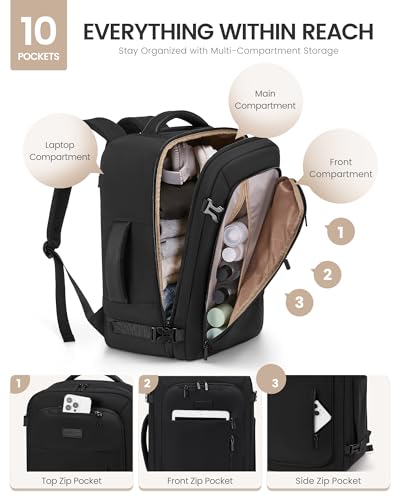 LOVEVOOK Travel Backpack for Women Men with Garment Bag, 50L Carry on Backpack as TSA Personal Item Flight Approved, Luggage Daypack Fits 17.3" Laptop, Overnight Business Weekender Travel Essential - color: Black, size: 50L-18.3 Inch-4Pcs