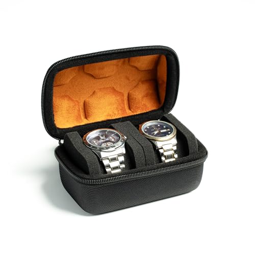 2 slots watch case for travel and storage, hard Watch Roll Organizer holder for Men and Women with microfiber lining - size: 2 slots
