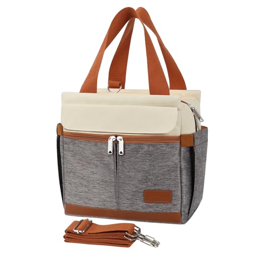 Joymee Lunch Box for Men Insulated Lunch Bag Women with Shoulder Strap Reusable Leakproof Large Spacious Lunch Cooler Tote for Women Adult with Bottle Holder and Side Pockets for Work - Brown - color: A Brown