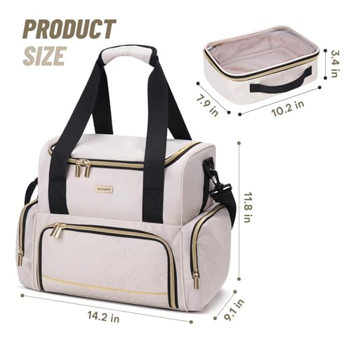 BAFAMYE Large Makeup Cosmetic Bag with 2 Removable Case, Double Layer Travel Makeup Organizer Case, travel Toiletry Bag For Women - color: Khaki