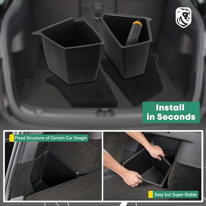 YHTAUTO Trunk Organizer Fit for Tesla Model Y 2020 2021 5-Seater Rear Trunk Storage Bins Side Box with Lids Flocking Waterproof Storage Box, Model Y Accessories 2 Pcs