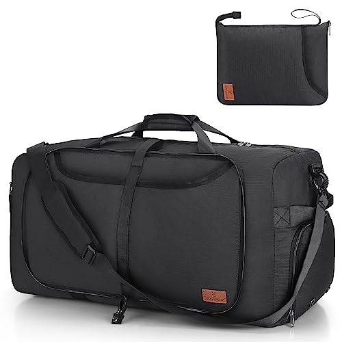 80L Duffle Bag for Travel, Large Foldable Waterproof Travel Duffel Bags Weekender Overnight Bag for Men and Women with Shoe Compartment (Black) - color: Black, size: 80L