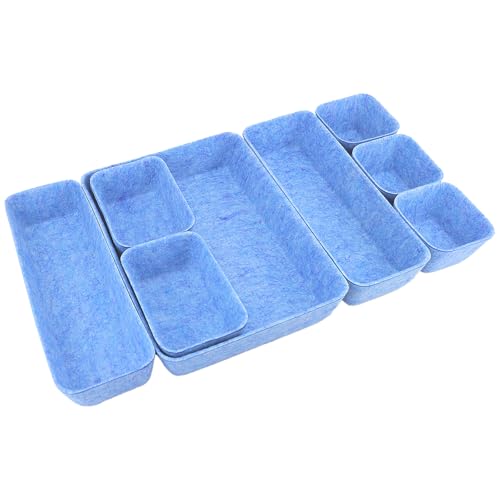Drawer Organizer 8 Pieces Felt Storage Bins for Office Desk Accessories and Cosmetic Desk Organizer and Dividers with 4 Sizes for Dressing Table Bathroom Bedside Table Bedroom (Blue) - color: Blue