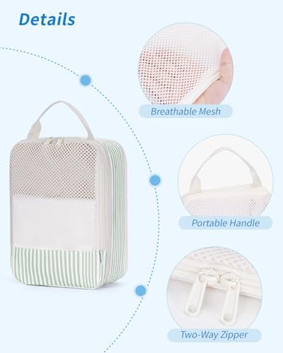 Narwey 6 Set Compression Packing Cubes for Travel Women Men, Travel Cubes for Carry On Suitcase, Durable Compression Luggage Organizer Bags - color: ZY-Stripe Combined