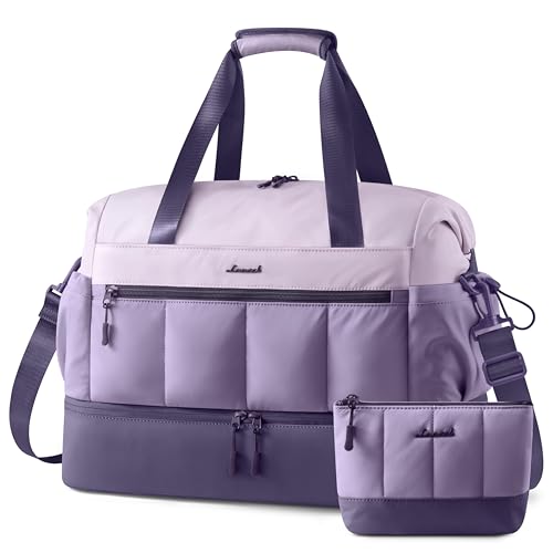 LOVEVOOK Travel Duffel Bag, Weekender Bags for Women, Large Overnight Bags with Shoe Compartment, 38L Carry on Gym Hospital Bag with Wet Pocket, 2 Pcs - color: Purple-Dark Purple-Pinkish Purple, size: Large-2 Pcs