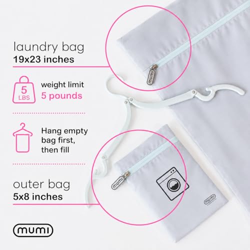MUMI Travel Laundry Bag – Moisture & Smell-Proof Clothes Bag with Folding Hanger & Outer Pouch | Large Laundry Storage Bag for Suitcase, Gym & Packing | Dirty Clothes Organizer (Grey) - color: Grey
