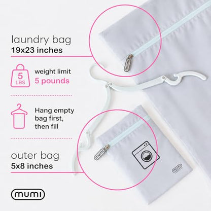 MUMI Travel Laundry Bag – Moisture & Smell-Proof Clothes Bag with Folding Hanger & Outer Pouch | Large Laundry Storage Bag for Suitcase, Gym & Packing | Dirty Clothes Organizer (Grey) - color: Grey