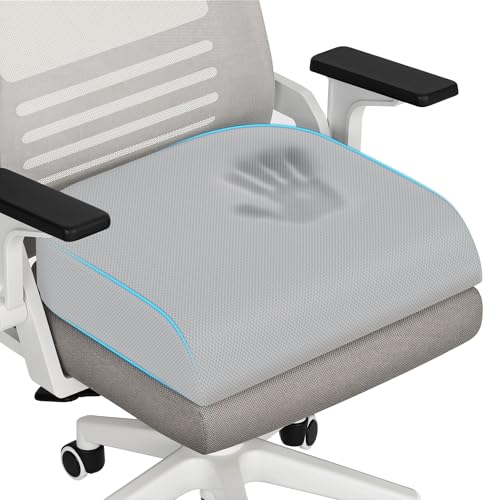 TranquilRelax XLarge Seat Cushion, Memory Foam Cushion for Long Sitting Hours on Office Chair, Home & Car, Non-Slip Chair Pad for Relieving Back & Sciatica & Hip & Coccyx Pain (Light Grey) - color: Light Grey, size: X-Large