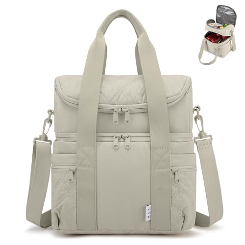NOL Natural Organic Lifestyle Lunch Bag for Women - Large Double Deck Insulated Lunch Box Leakproof Reusable Lunch Cooler Puffer Lunch Tote Bag with Multiple Pockets for Work Picnic, Khaki - color: Khaki, size: Large