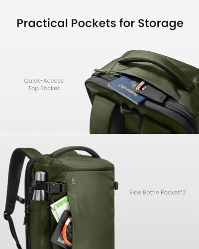 tomtoc Travel Backpack 28L, TSA Friendly Flight Approved Carry-on Luggage, Personal Item Travel Bag, Water-resistant Lightweight Business Rucksack, Durable Bag Fits 16 Inch Laptop - color: Green-ripstop, size: 28L