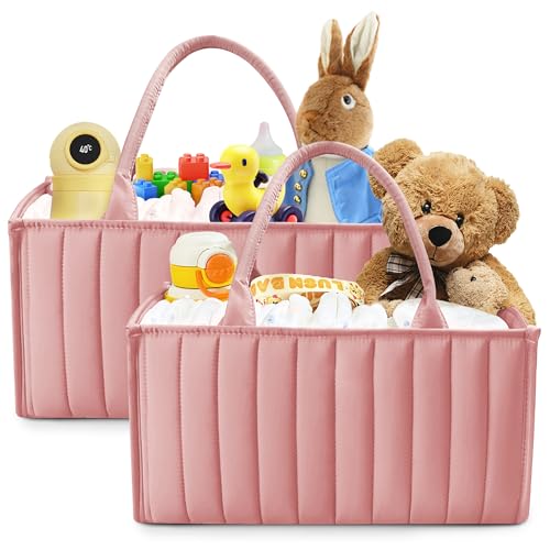 SWEET DOLPHIN 2-Pack Baby Diaper Caddy Organizers, Stylish Storage Baskets for Newborn Essentials, Diaper Station & Car Travel, Value Bundle for Baby Shower Gifts & Registry Must-Haves - Dusky Pink - color: Dusky Pink