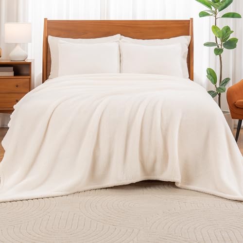 Berkshire Blanket Classic Extra-Fluffy™ Plush Blanket Twin Size, Soft Fuzzy Fluffy Long Hair Blanket for Couch Sofa Bed, Cream, 60x92 Inches - color: Cream, size: Twin/Twin XL