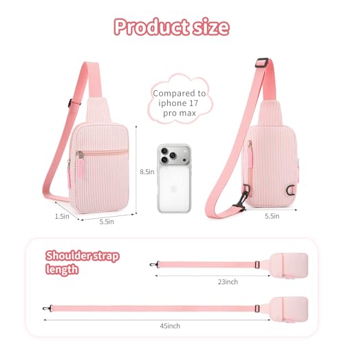 Birthday Gifts for 8 9 10 11 12 Year Old Teens Girls Kids, Fanny Pack Crossbody Bag Sling Belt Bags Purse, Dorm Travel Essentials for Girls Fashion, Preppy Tween Teen Girl Gift Trendy Stuff - color: Bean Pink Stripes
