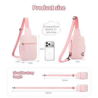 Birthday Gifts for 8 9 10 11 12 Year Old Teens Girls Kids, Fanny Pack Crossbody Bag Sling Belt Bags Purse, Dorm Travel Essentials for Girls Fashion, Preppy Tween Teen Girl Gift Trendy Stuff - color: Bean Pink Stripes