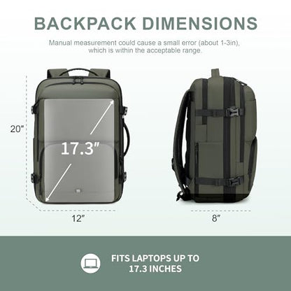 BAGOK Carry On Travel Backpack, 35L-40L Expandable Extra Large Airline Approved,Lightweight Daypack for Men and Women（Green） - color: Green, size: Large