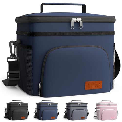 HOTOR Insulated Lunch Box for Men & Women - Leak-Proof Cooler Lunch Bag with 4 Pockets, Adjustable Strap, Ideal for Work, Picnic, Travel - Large, Navy Blue, 13.0"×7.9"×9.1" - color: Navy Blue, size: 15l - 1 Tier
