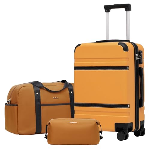 LONG VACATION Carry On Luggage Set 3 Piece, 20 Inch ABS+PC Hardshell Carry on Suitcase with Spinner Wheels TSA Lock & YKK Zipper - color: Orange, size: 3 Piece Set (20 Inch)