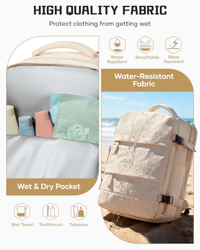wepadre Vacuum Backpack Travel with Pump Travel Backpack with Vacuum System Expandable Vacpack Compression Backpacks for Travel Easy Vac Pack Carry on Luggage Beige - color: Beige