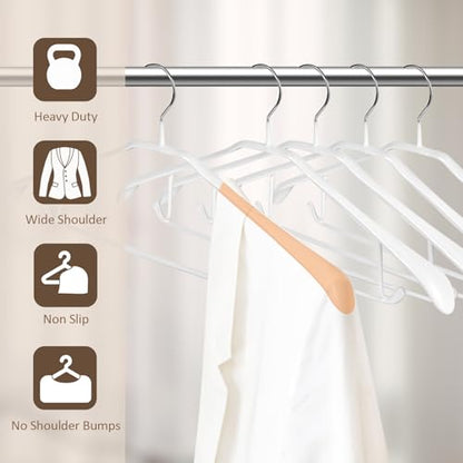 5 Pack Wide Shoulder Hangers 17” Metal Suit Hangers Smooth Soft Gloss Grippy Flexible Thick Rubber Blazer Non Slip Jacket Clothes Hangers White - color: White