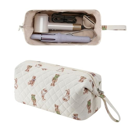 RSRSLEII Large Quilted Hair Tools Travel Bag with Bear Pattern,Hair Styling Accessories Storage Case for Shark FlexStyle, Dyson Airwrap Hair Dryer, Curling Iron, Revlon Hair Tools(06Bear) - color: 06 Bear