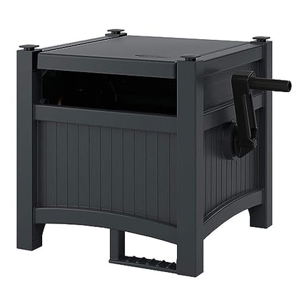 Suncast Garden Hose Hideaway Storage Reel Box, Cyberspace Grey – Resin Outdoor Container, Holds up to 100 Feet of 5/8 Inch Standard Vinyl Water Line – No Assembly Required - size: 100' (Cyberspace)