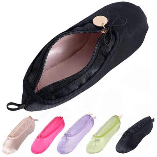 Ballet Dance Shoe Makeup Bag For Little Girls, Ballerina Slipper Makeup Pouch Bag, Ballet Pointe Shoes Gifts (Black) - color: Black