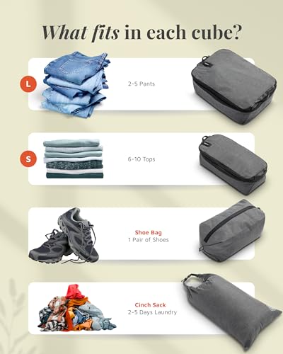 Compression Packing Cubes for Travel by TRIPPED – 6-Piece Premium Set with Laundry & Shoe Bag, Space Saving Travel Organizer Bags for Suitcase & Carry-On Luggage (Grey) - color: Grey - 6 Piece