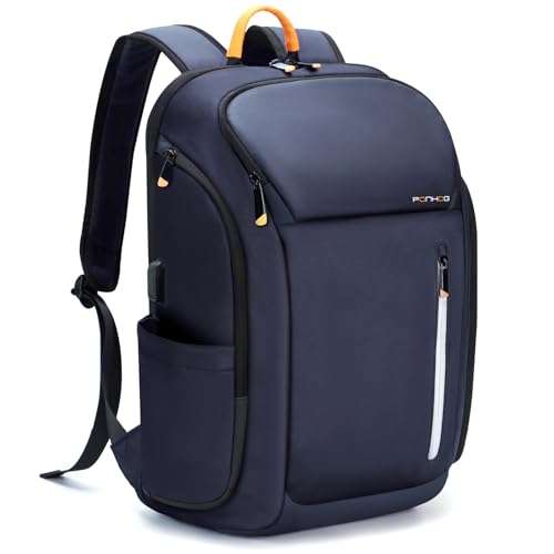 Ponhog 18 Inch Laptop Backpack for Men, Business Travel Anti-Theft Backpack with USB Charging Port, Water Resistant Computer Bag Carry On Flight Approved for Work College Weekender, Blue - color: B-dark Blue, size: 18 Inch