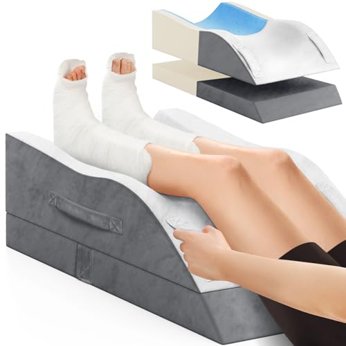 Double Leg Elevation Pillows, Wedge Pillow for After Surgery, Memory Foam Support Adjustable, Comfort Care for Back Knee Hip Ankles Pain, Knee Pillow for Sleeping Blood Circulation Dark Grey & White - color: Dark Grey & White, size: Double Leg