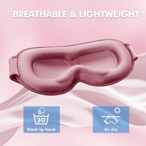 Sleep Eye Mask for Men Women, Sleeping Mask for Side Sleeper, Travel Blackout Night Blindfold Eye Shade Cover with Adjustable Strap (Rose) - color: Rose