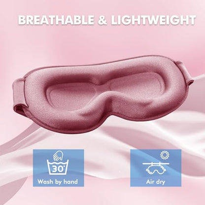 Sleep Eye Mask for Men Women, Sleeping Mask for Side Sleeper, Travel Blackout Night Blindfold Eye Shade Cover with Adjustable Strap (Rose) - color: Rose