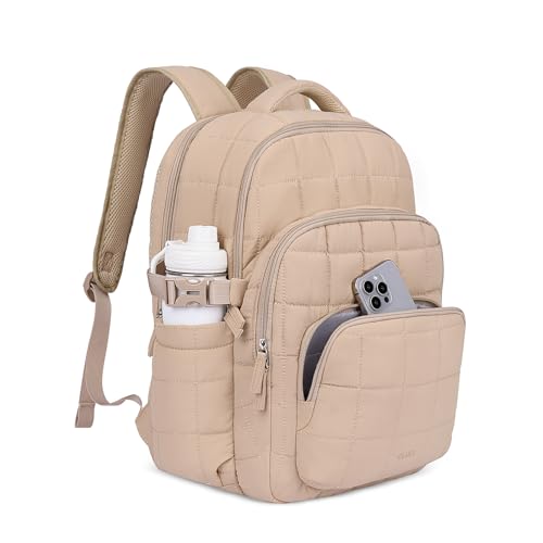 CLUCI 17.3 Inch Laptop Backpack for Women, Anti Theft Travel Backpack, Puffer Quilted Work Backpack, Water Resistant College Bookbag, Carry on backpack with RFID (Khaki) - color: Khaki