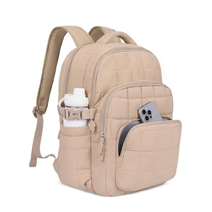 CLUCI 17.3 Inch Laptop Backpack for Women, Anti Theft Travel Backpack, Puffer Quilted Work Backpack, Water Resistant College Bookbag, Carry on backpack with RFID (Khaki) - color: Khaki