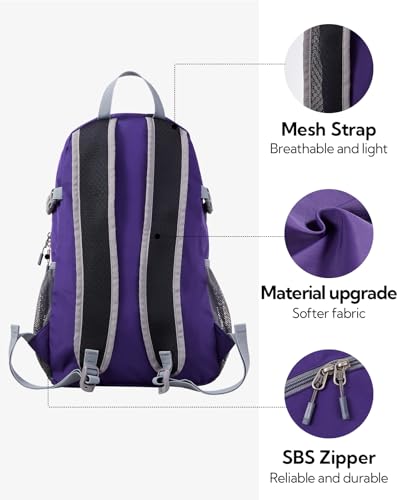 WATERFLY Small Lightweight Packable Backpack: 20l Ultra Light Foldable Travel Hiking Camping Daypack Day Pack for Man Woman - color: New-purple