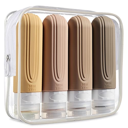 Mrsdry Travel Bottles for Toiletries, Tsa Approved 3oz Travel Size Containers BPA Free Leak Proof Refillable Liquid Silicone Squeezable Travel Accessories for Shampoo Conditioner Lotion (4 Pack) - color: Apr