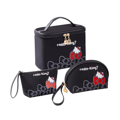 Vimanllie Travel Makeup Bag Large Cosmetic Bags with Brush Holder,Black Waterproof 3PCS Portable Cosmetic Case for Women,Toiletry Bag for Skincare&Beauty Tools for Her - color: 3C-Black 3PCS