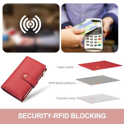 yiijay Womens Wallet RFID Blocking Leather Trifold Clutch Wallet Credit Card Holder Ladies Travel Wallet Purse with Pen Holder - color: 1Red