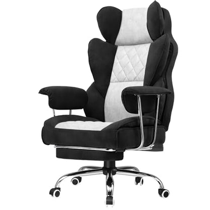 GTPLAYER Gaming Chair,Office Chair with Pocket Spring Lumbar Support, Ergonomic Comfortable Wide Office Desk Computer Chair with Outward Fixed Soft Armrests and Footrest (Fabric, Black & Gray) - color: Black Gray