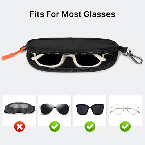 Soft Eyeglasses Case with Clip, Ultra Light Sunglasses Travel Case with Zipper, Portable Eyewear Storage for Men Women - color: Black, style: 1 Pack