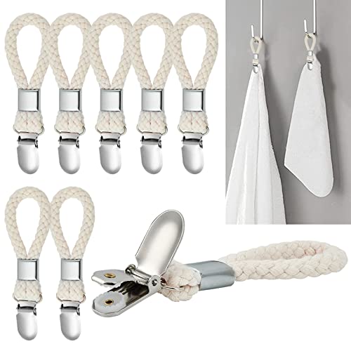 8 Pcs Kitchen Towel Clips, Metal Bath Towel Clips for Hooks, Hand Towels Hook with Loop Cotton for Home Kitchen Bathroom
