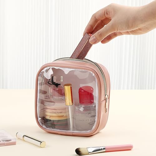 Abbylike 3 Pcs Mini Clear Makeup Bag Cosmetic Bags Set Waterproof Transparent Toiletry Bag with Zipper for Women Girls, Gifts for Bridesmaid(Fragrant Powder,Oak Brown,Milky White) - color: Fragrant Powder,Oak Brown,Milky White