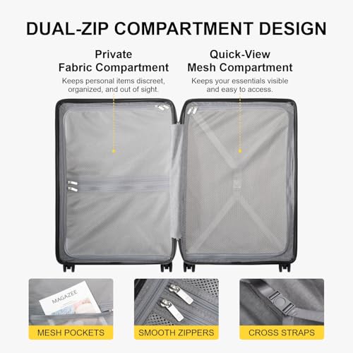 LEVEL8 Large Suitcase with Wheels, Checked Luggage, Lightweight Luminous Textured Tsa Approved Medium Hardside Large Luggages, 24 Inch, Black - color: Black, size: Checked-Medium 24 Inch