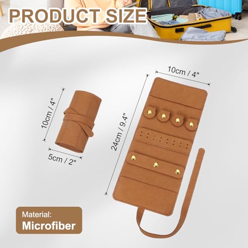 uxcell Travel Jewelry Bag Roll, Foldable Travel Organizer with Tie Close Microfiber Storage Roll for Earrings, Necklaces, Rings, Bracelets, Brooches, Valentine's Day Gifts, Brown - color: Brown