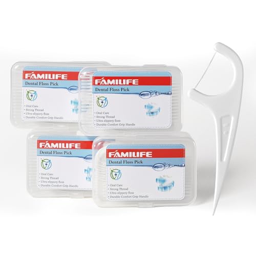 FAMILIFE Floss Picks, 240 Count Unflavored Dental Floss Cleaner, Tooth Picks Flossers with 4 Travel Handy Cases, Helps to Fight Tooth Decay and Keep Your Teeth Clean,Flossing Sticks for Family - color: White 240 Pcs