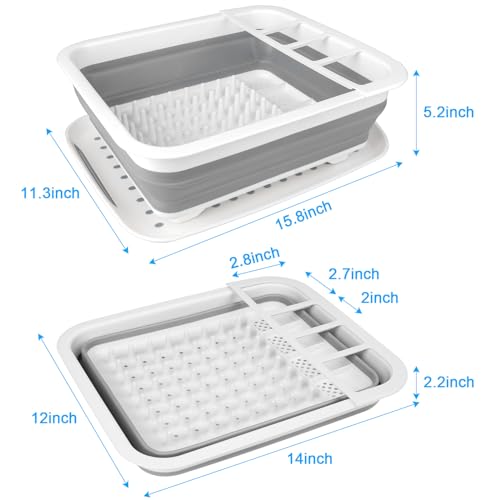 Collapsible Dish Drying Rack Portable Dish Drainers for Kitchen Counter with Drainboard, Kitchen Sink Organizer Basket RV Accessories Camper Storage and Organization Dish Rack Over Sink Drying Rack - style: With Tray