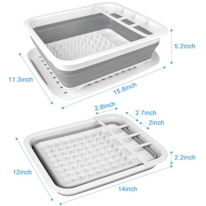 Collapsible Dish Drying Rack Portable Dish Drainers for Kitchen Counter with Drainboard, Kitchen Sink Organizer Basket RV Accessories Camper Storage and Organization Dish Rack Over Sink Drying Rack - style: With Tray