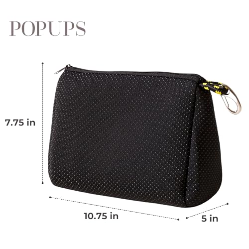 POPUPS Large Makeup Bag with Zipper, Black - Waterproof Neoprene Cosmetic Bag 7.7 x 10.75 x 5 inches - color: Basic Black